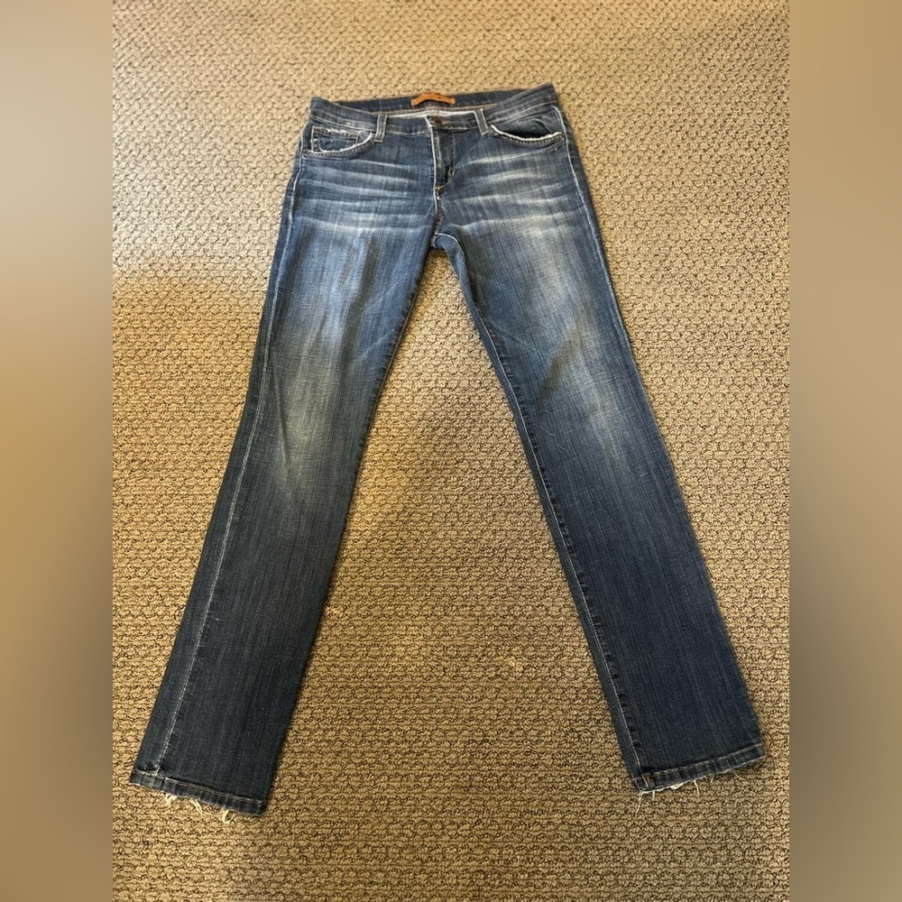 Joe's Jeans Blue Denim Size 28 Slim Fit Straight Legs Stretch Distressed Edging